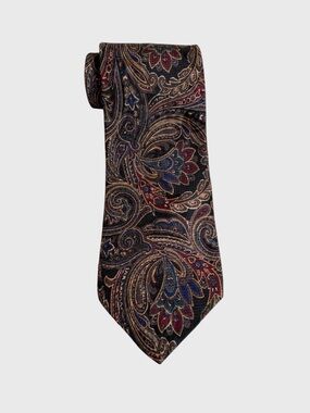 J. Riggins Hunting Horn Silk Paisley Neck Tie Black Brown Red Blue Made in USA